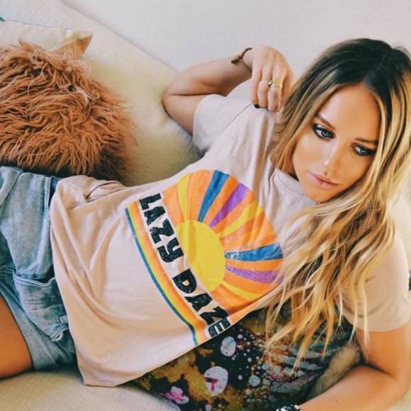 Retro Rainbow Rays Lazy Daze Boho Graphic Tee - Picture 2 of 8